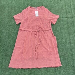 MIHOLL Women's V Neck Short Sleeve Ruffle Loose Summer Flowy Mini Dress Pink M